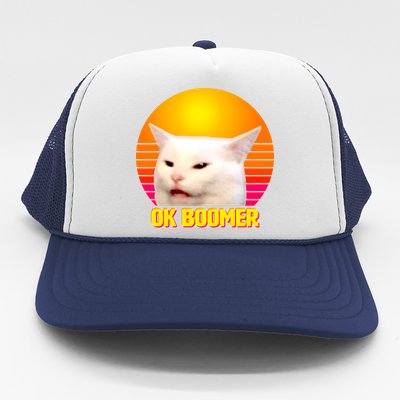 Funny Retro Table Cat OK Boomer Meme Trucker Hat