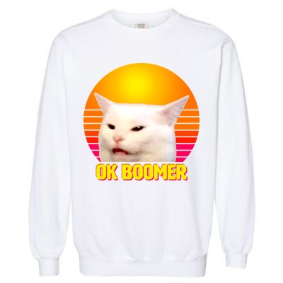 Funny Retro Table Cat OK Boomer Meme Garment-Dyed Sweatshirt