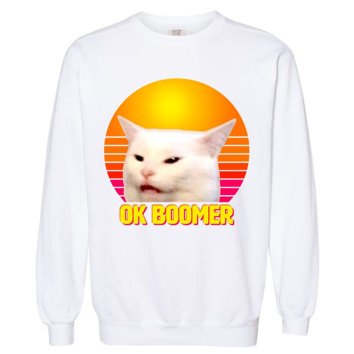 Funny Retro Table Cat OK Boomer Meme Garment-Dyed Sweatshirt