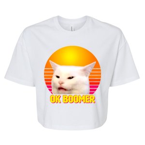 Funny Retro Table Cat OK Boomer Meme Bella+Canvas Jersey Crop Tee