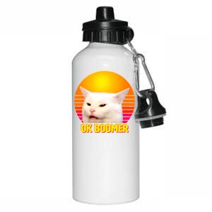 Funny Retro Table Cat OK Boomer Meme Aluminum Water Bottle