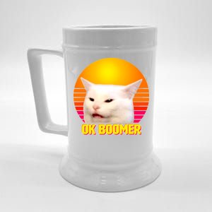 Funny Retro Table Cat OK Boomer Meme Beer Stein