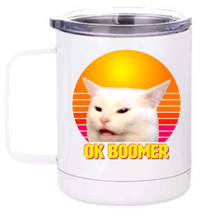 Funny Retro Table Cat OK Boomer Meme 12 oz Stainless Steel Tumbler Cup