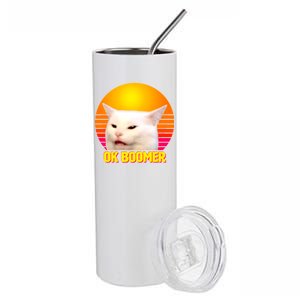 Funny Retro Table Cat OK Boomer Meme Stainless Steel Tumbler