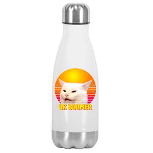 Funny Retro Table Cat OK Boomer Meme Stainless Steel Insulated Water Bottle