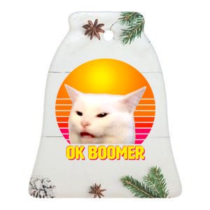 Funny Retro Table Cat OK Boomer Meme Ceramic Bell Ornament