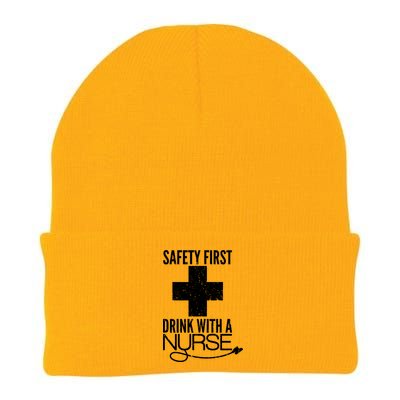 Funny Safety First Drink With A Nurse Knit Cap Winter Beanie