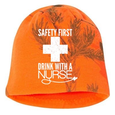 Funny Safety First Drink With A Nurse Kati - Camo Knit Beanie