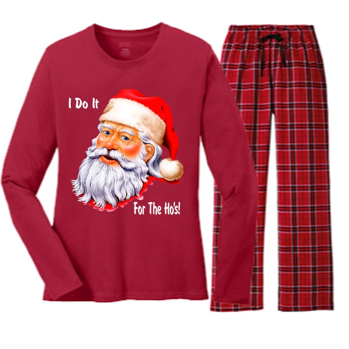 Funny Santa Claus I Do It For The HO'S Christmas Women's Long Sleeve Flannel Pajama Set 