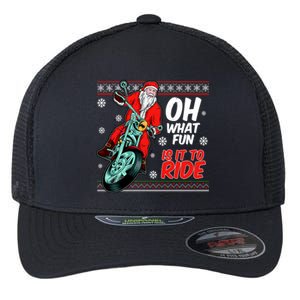 Funny Santa Oh What Fun It Is To Ride Motorcycle Flexfit Unipanel Trucker Cap