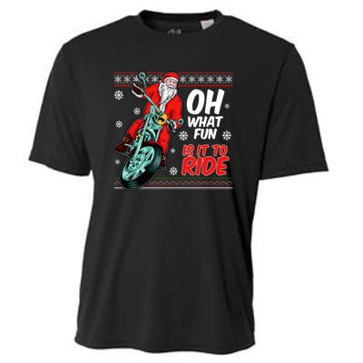 Funny Santa Oh What Fun It Is To Ride Motorcycle Cooling Performance Crew T-Shirt