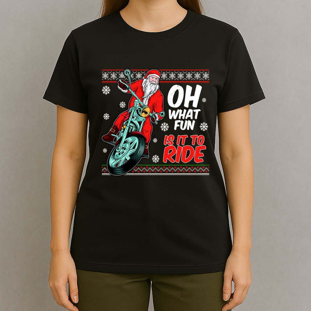 Funny Santa Oh What Fun It Is To Ride Motorcycle T-Shirt