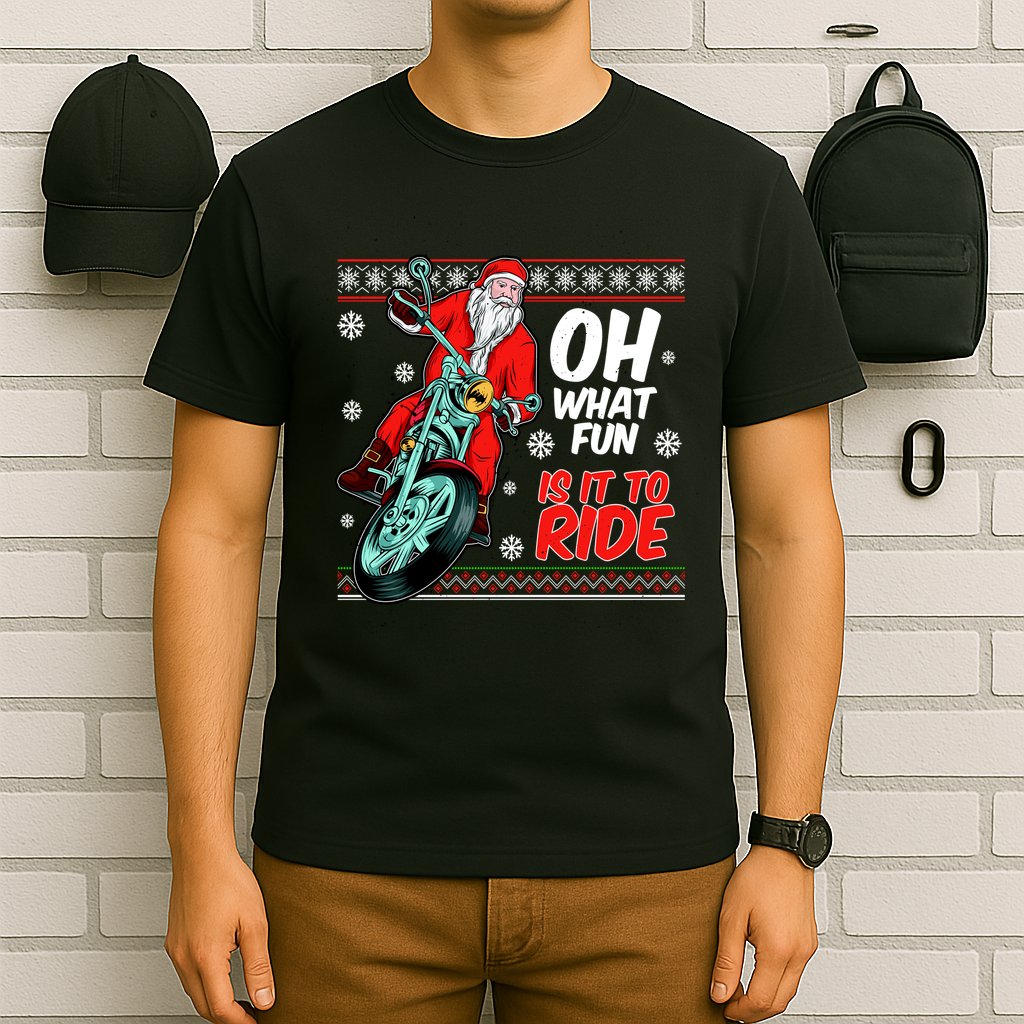 Funny Santa Oh What Fun It Is To Ride Motorcycle T-Shirt