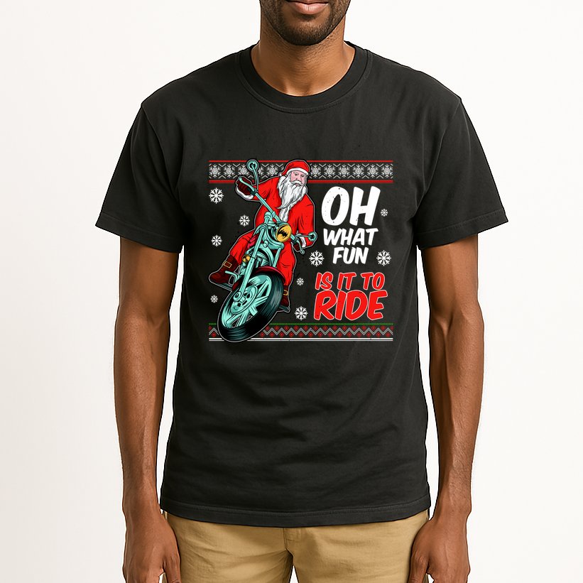 Funny Santa Oh What Fun It Is To Ride Motorcycle Tall T-Shirt