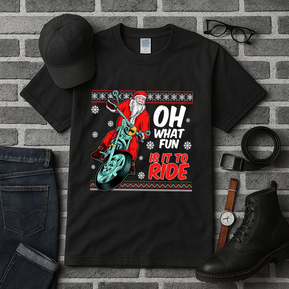 Funny Santa Oh What Fun It Is To Ride Motorcycle Tall T-Shirt