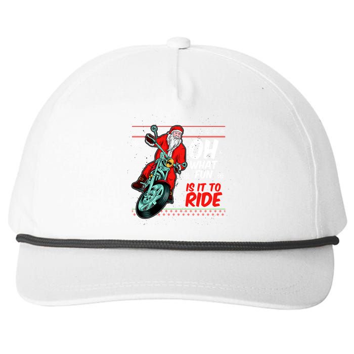 Funny Santa Oh What Fun It Is To Ride Motorcycle Snapback Five-Panel Rope Hat