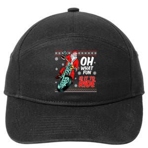 Funny Santa Oh What Fun It Is To Ride Motorcycle 7-Panel Snapback Hat