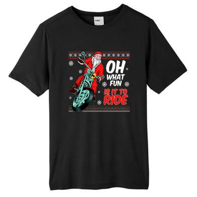 Funny Santa Oh What Fun It Is To Ride Motorcycle Tall Fusion ChromaSoft Performance T-Shirt