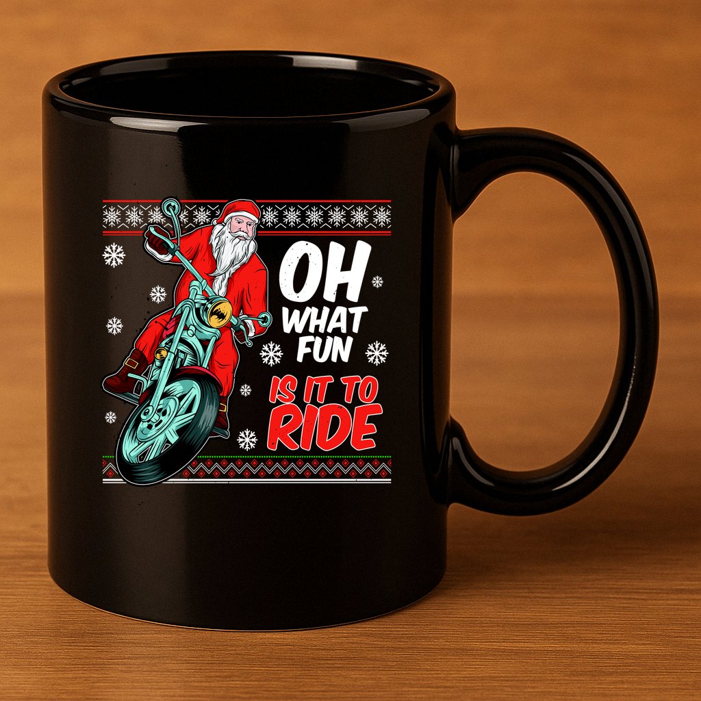 Funny Santa Oh What Fun It Is To Ride Motorcycle 11oz C Handle Ceramic Mug