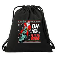 Funny Santa Oh What Fun It Is To Ride Motorcycle Drawstring Bag
