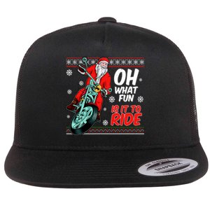 Funny Santa Oh What Fun It Is To Ride Motorcycle Flat Bill Trucker Hat