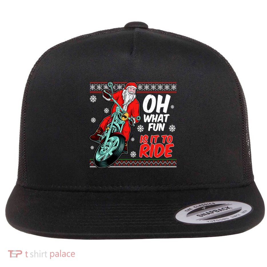 Funny Santa Oh What Fun It Is To Ride Motorcycle Flatbill Hat