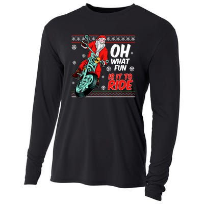 Funny Santa Oh What Fun It Is To Ride Motorcycle Cooling Performance Long Sleeve Crew