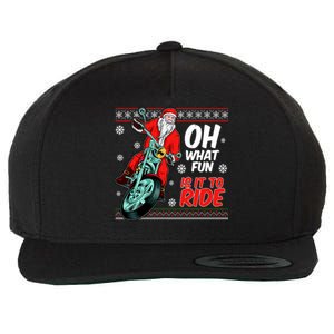 Funny Santa Oh What Fun It Is To Ride Motorcycle Wool Snapback Cap