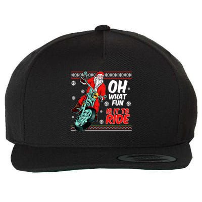 Funny Santa Oh What Fun It Is To Ride Motorcycle Wool Snapback Cap