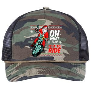 Funny Santa Oh What Fun It Is To Ride Motorcycle Retro Rope Trucker Hat Cap