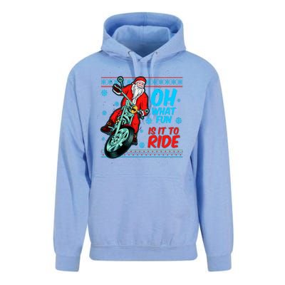 Funny Santa Oh What Fun It Is To Ride Motorcycle Unisex Surf Hoodie