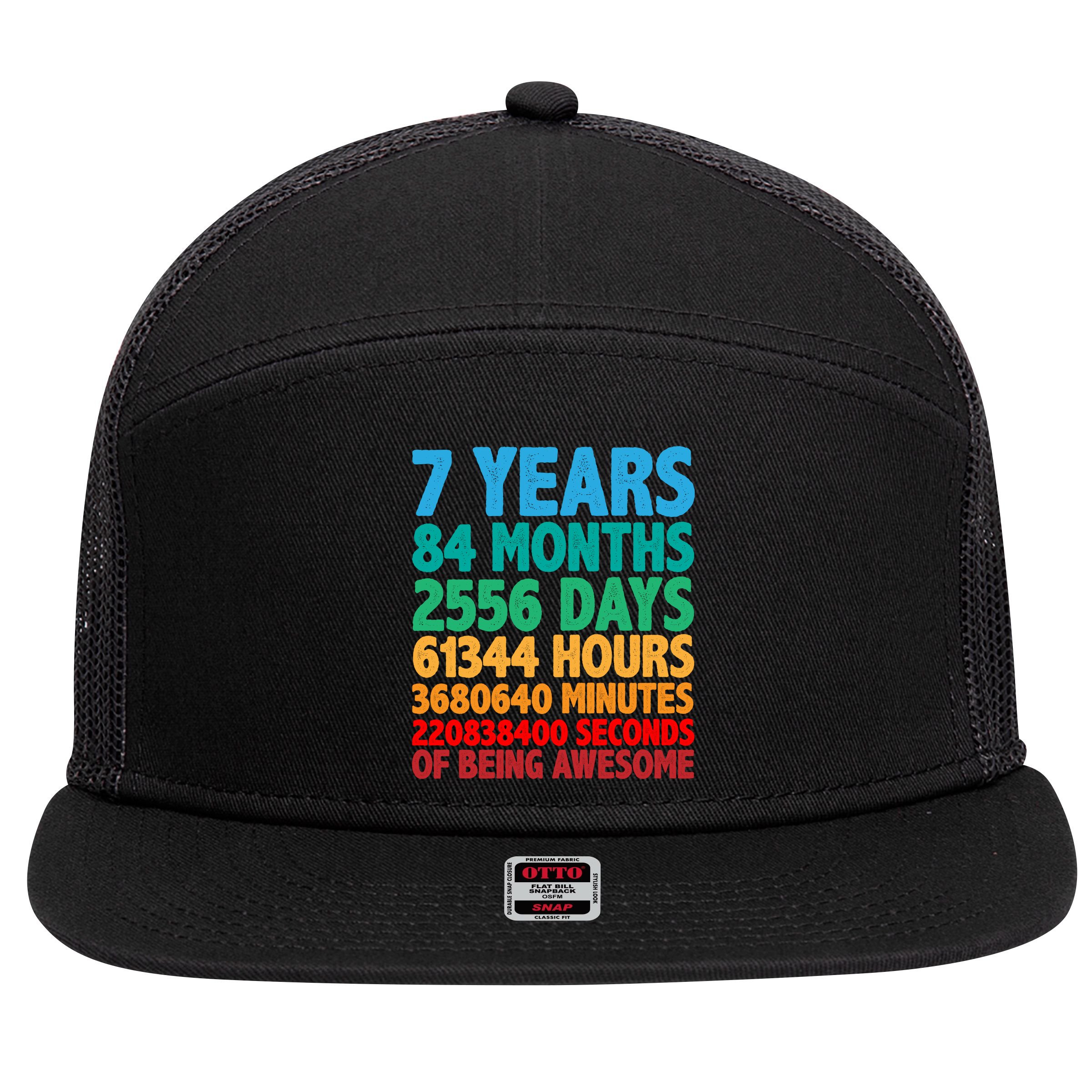 Funny Seven Years Old 7th Birthday 7 Panel Mesh Trucker Snapback Hat