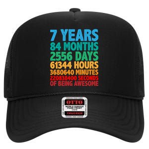 Funny Seven Years Old 7th Birthday High Crown Mesh Back Trucker Hat