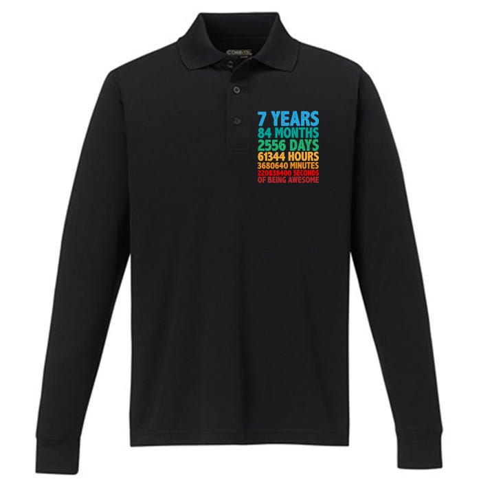 Funny Seven Years Old 7th Birthday Performance Long Sleeve Polo