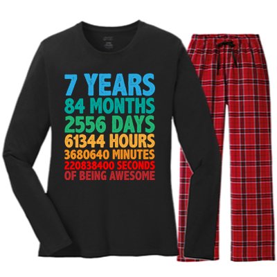 Funny Seven Years Old 7th Birthday Women's Long Sleeve Flannel Pajama Set 