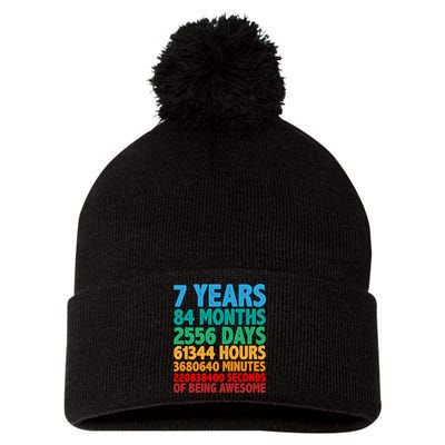 Funny Seven Years Old 7th Birthday Pom Pom 12in Knit Beanie