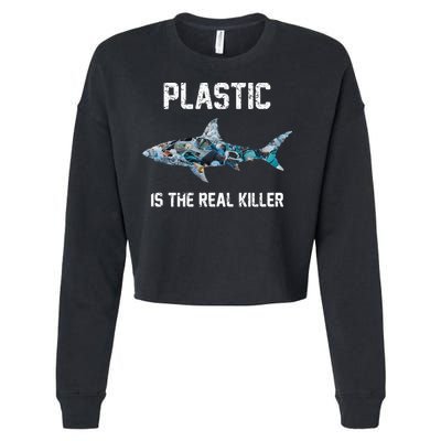 Funny Shark Plastic Is The Real Killer Cropped Pullover Crew