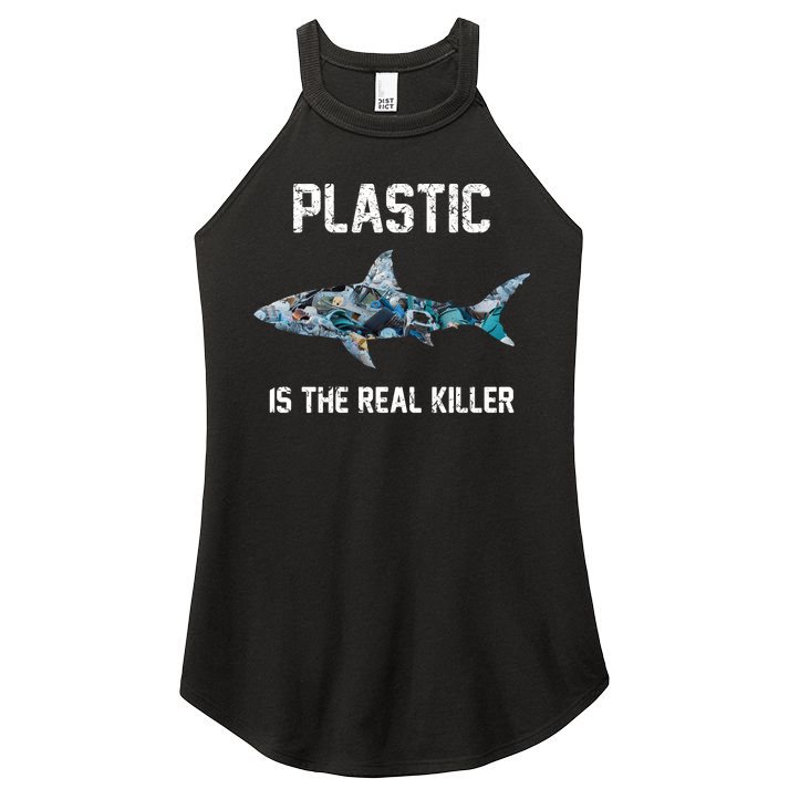 Funny Shark Plastic Is The Real Killer Women's Perfect Tri Rocker Tank