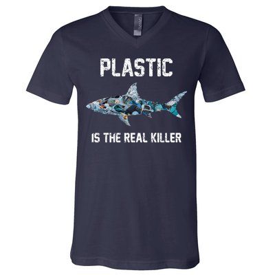 Funny Shark Plastic Is The Real Killer V-Neck T-Shirt