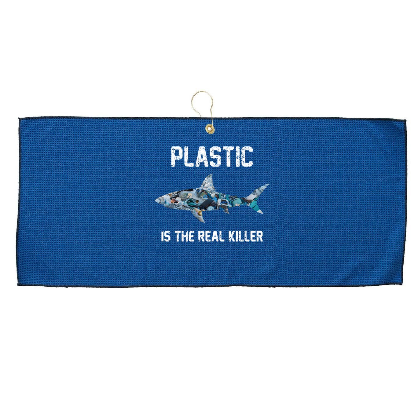 Funny Shark Plastic Is The Real Killer Large Microfiber Waffle Golf Towel