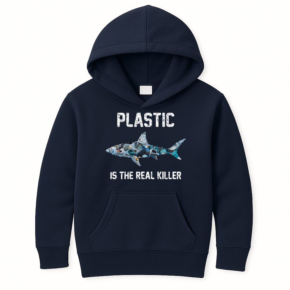 Funny Shark Plastic Is The Real Killer Kids Hoodie