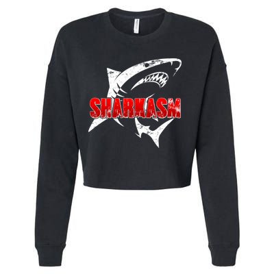 Funny Sharkasm Shark Fan Cropped Pullover Crew
