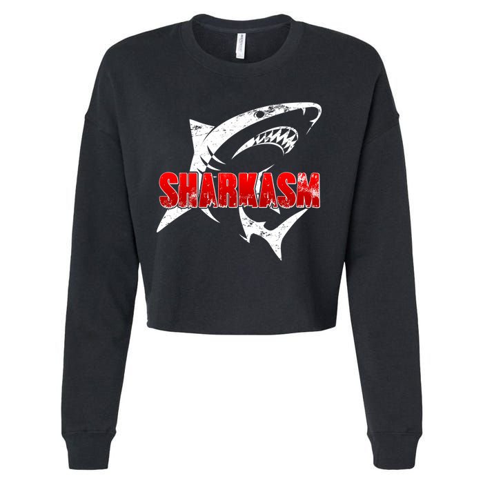 Funny Sharkasm Shark Fan Cropped Pullover Crew