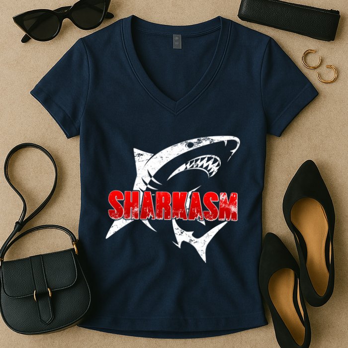 Funny Sharkasm Shark Fan Women's V-Neck T-Shirt