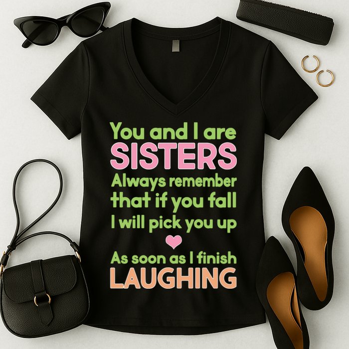 Funny Sisters Laughing Women's V-Neck T-Shirt