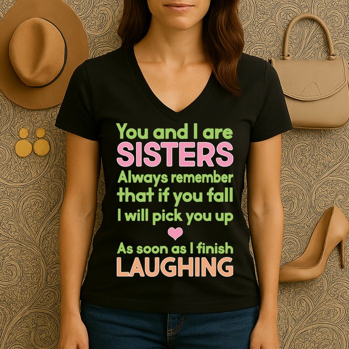 Funny Sisters Laughing Women's V-Neck T-Shirt
