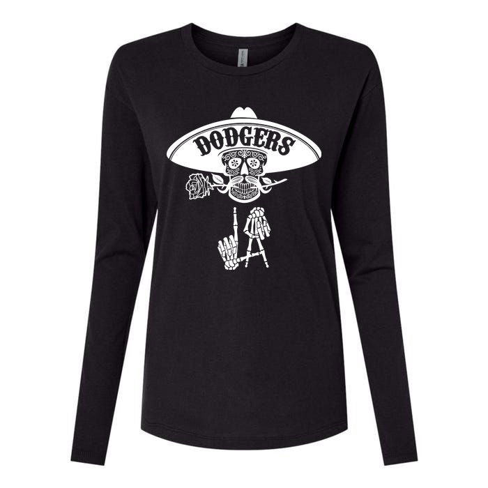 Funny Skull Dodgers Womens Cotton Relaxed Long Sleeve T-Shirt