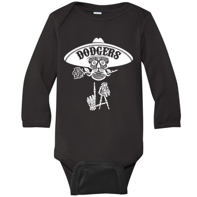 Funny Skull Dodgers Baby Long Sleeve Bodysuit