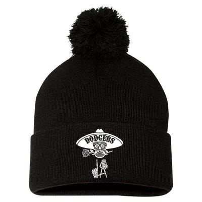 Funny Skull Dodgers Pom Pom 12in Knit Beanie