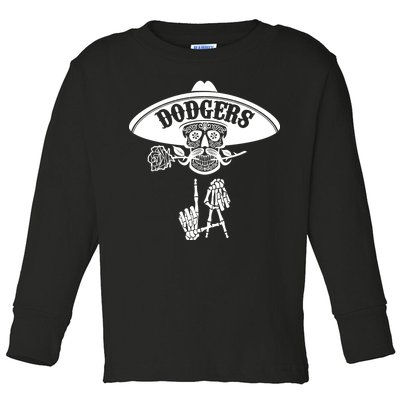 Funny Skull Dodgers Toddler Long Sleeve Shirt